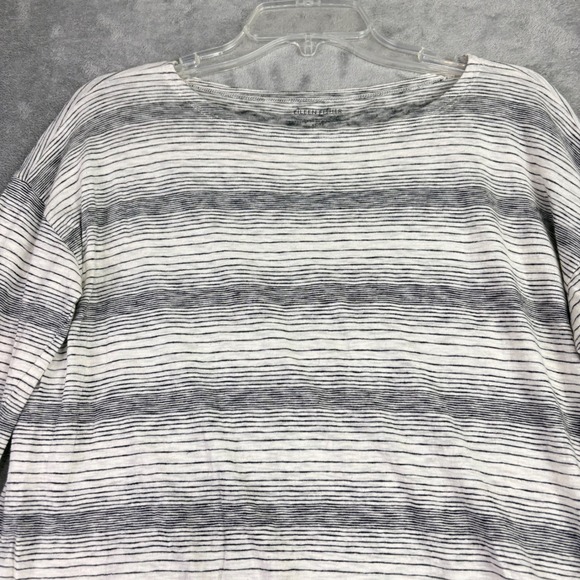 Eileen Fisher XS Striped Long Sleeve Tunic Ivory Grey Casual Preppy Minimalist - Picture 3 of 9